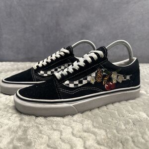 VANS Classic Old Skool Checker Floral Black Suede Size 6.5 Men 8 Women